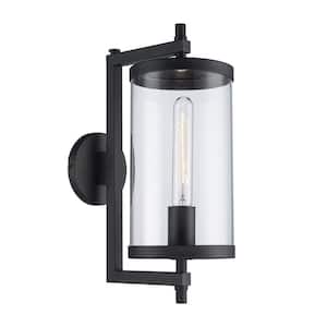 Lisbon 15.88 in. 1-Light Black Outdoor Wall Light Fixture with Clear Glass