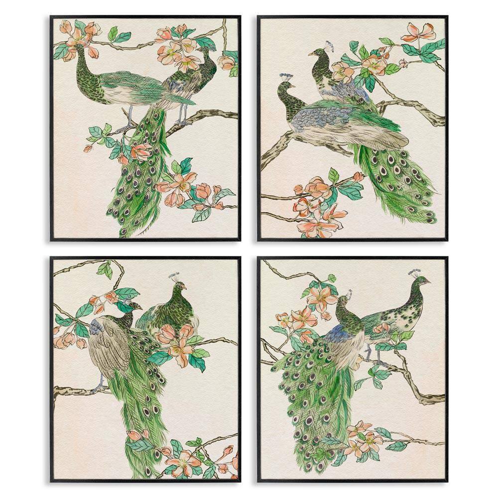 Traditional Peacocks on Branches by Melissa Wang 4-Pieces Black Framed Animal Giclee Art Print 20 in. x 16 in. price history on PriceWatchPro