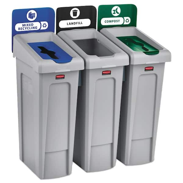 Rubbermaid Commercial Products 69 Gal. Slim Jim Recycling Station Kit ...