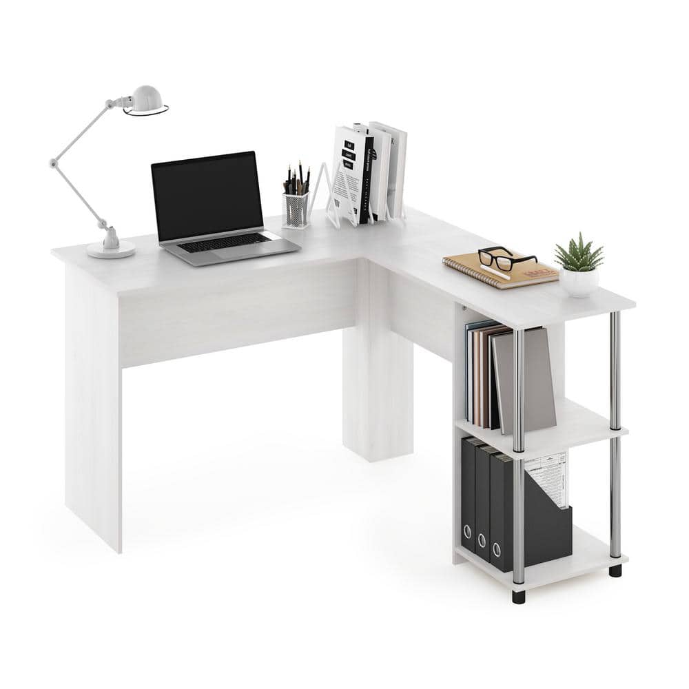White Oak L-Shape Corner Desk with Shelves