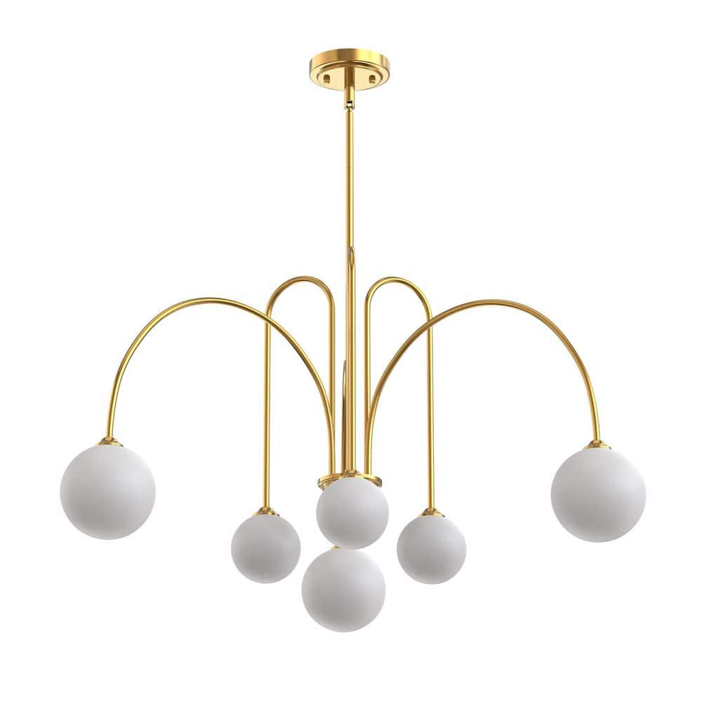 6-Light Modern Brass Chandelier with Frosted White Glass Shades, Electroplated Copper Metal Frame, G9 Base price history on PriceWatchPro