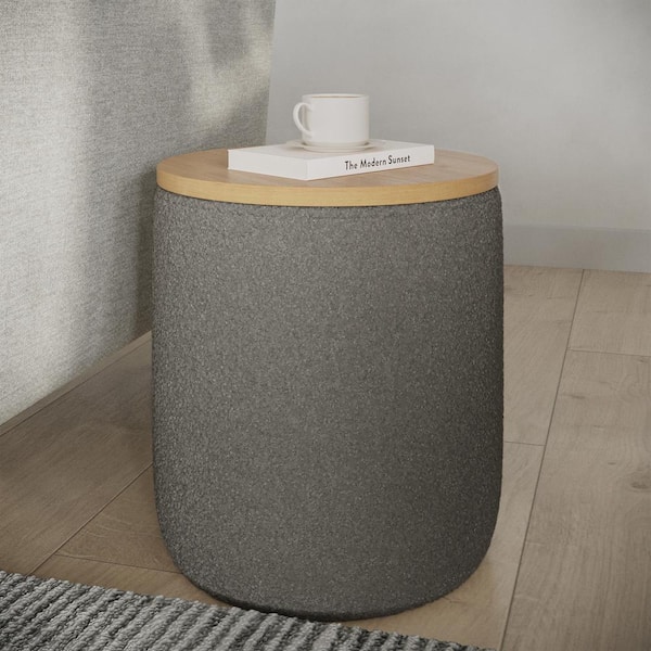 Lavish Home Storage Ottoman with Wood Top, Gray
