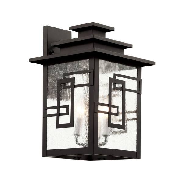 Bel Air Lighting 3-Light Weathered Bronze Wall Lantern with Seeded Window Frames