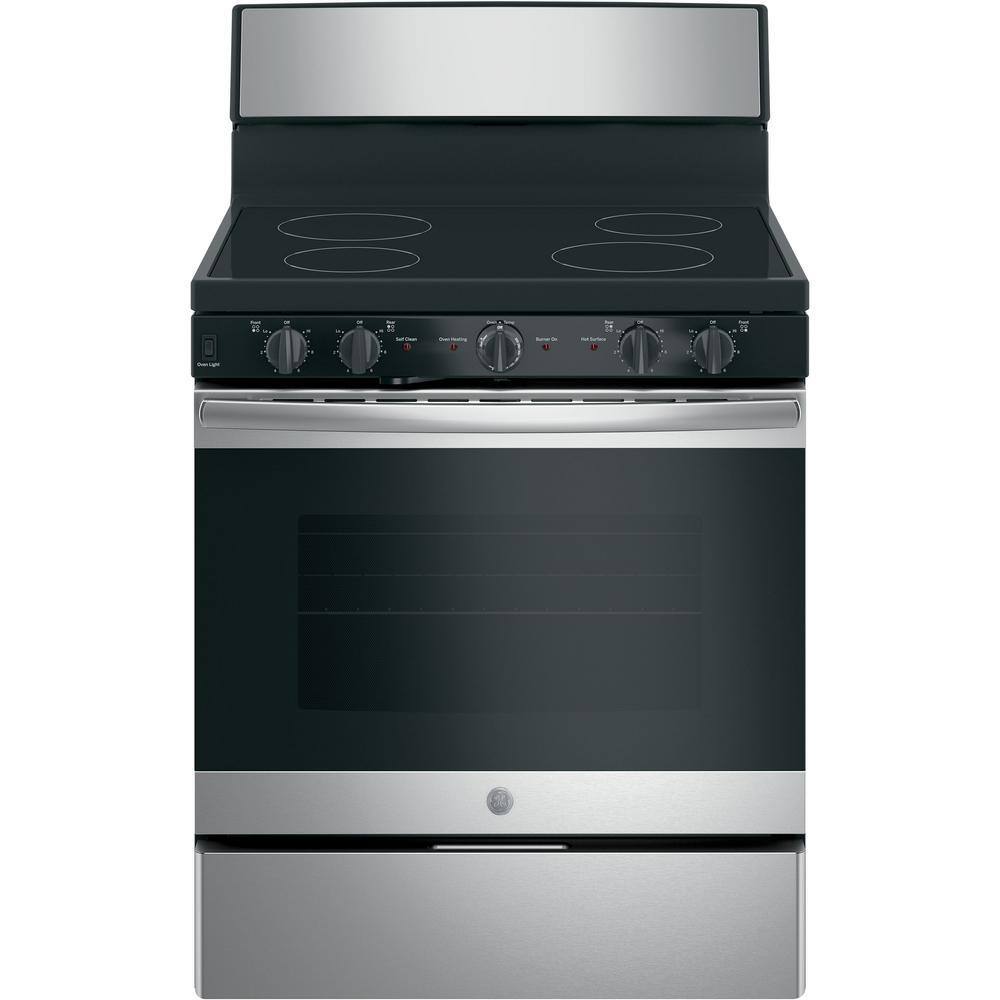Ge 30 In 5 0 Cu Ft Electric Range With Self Cleaning Oven In Stainless Steel Jb480smss The Home Depot