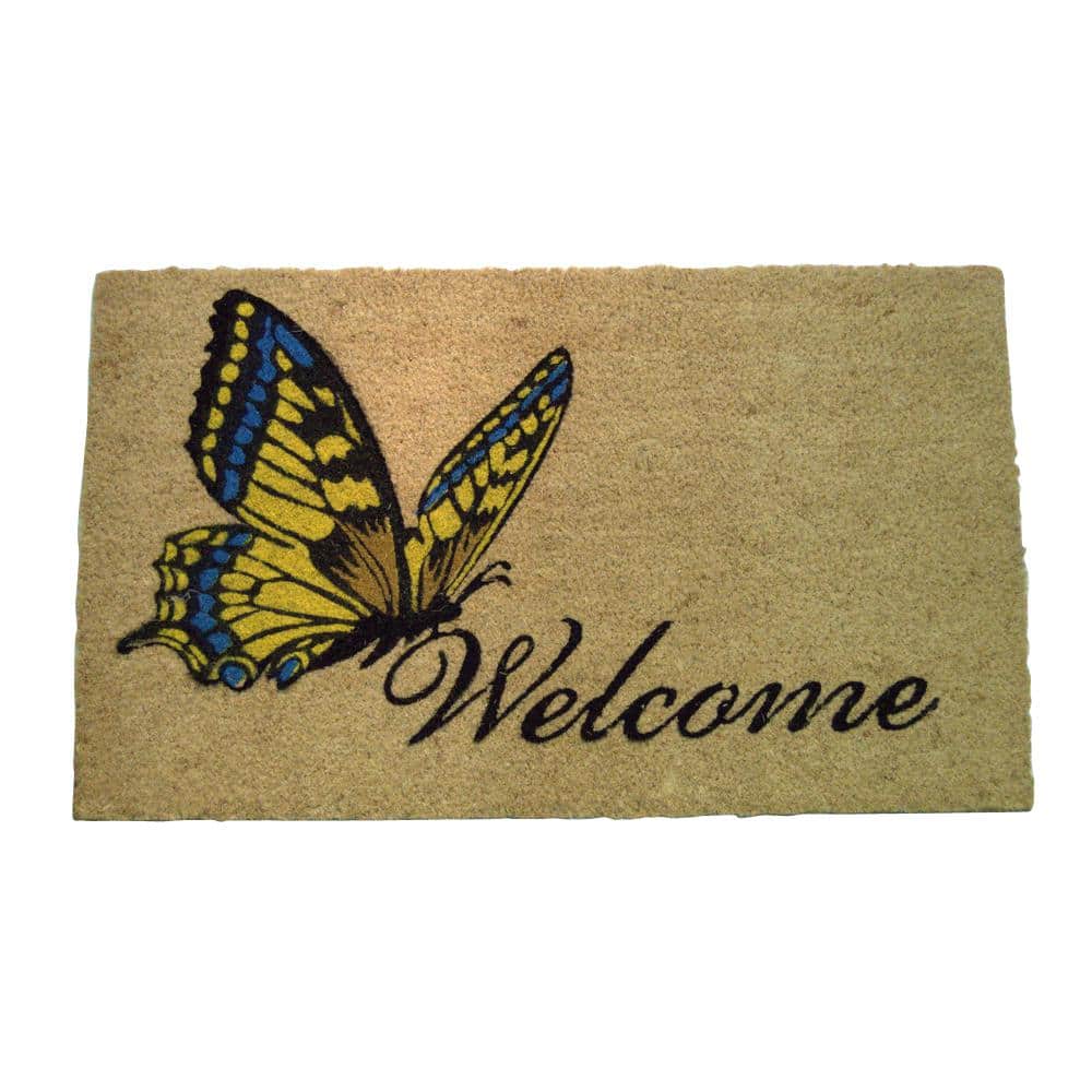 Nature Mats by Geo Multi Color 18 in. x 30 in. Coir Butterfly Welcome Doorm