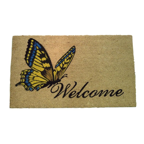 GEO CRAFTS Nature Mats by Geo Multi Color 18 in. x 30 in. Coir Butterfly Welcome Doormat
