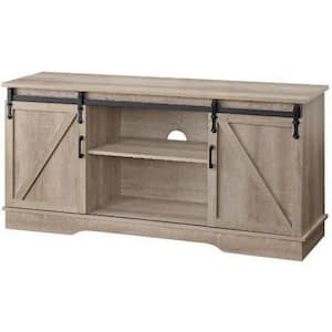 58 in. Brown Wood TV Stand Fits TVs up to 60 in. with 2-Sliding Bar Doors