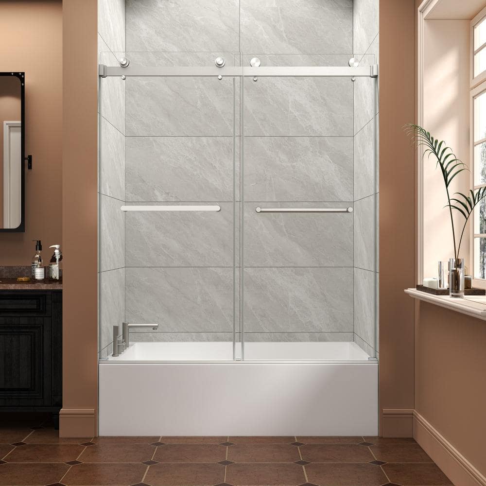 54-60 in.W x 60 in.H Nickel Frameless Double Sliding Tub Shower Door,8mm Thick SGCC Tempered Glass,Reversible Install price history on PriceWatchPro
