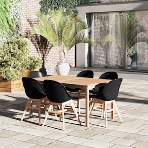 Tini 5-Piece Patio Rectangular Dining Table Set Eucalyptus Wood Set Ideal for Outdoors, Black