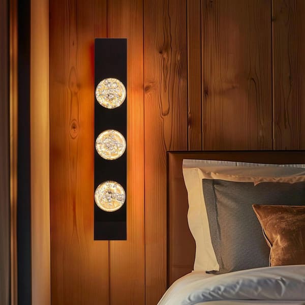 SILJOY 5.1 in. 3-light Vintage Black Modern Crystal Smart Home Enabled Wall Sconce with Crystal Glass Shade