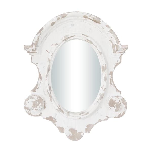 Litton Lane 43 in. x 35 in. Carved Oval Arched Framed White Wall Mirror with Arched Top and Distressing