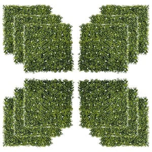 Green Milan Grass and Flower 20 x 20 in. 12-Pieces Artificial Grass Wall Panel for Indoor/Outdoor Decor, Wall Covering
