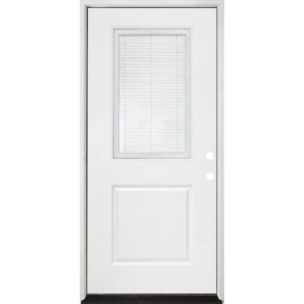 Steves & Sons Legacy 36 in. x 80 in. Halflite MicroBlind LHIS White Primed Fiberglass Prehung Front Door