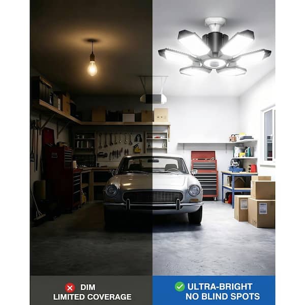 110 V 150W 15,000-Lumen 6500K Deformable LED Garage Work  Light Bulb with 6-Adjustable Panels, E26/E27