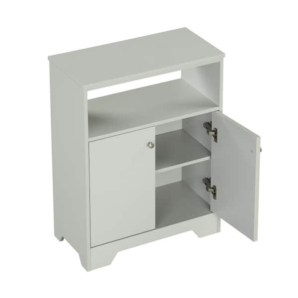 FORCLOVER 23-3/5 in. W x 12 in. D x 31-7/10 in. H Gray Wood Freestanding Bathroom Linen Cabinet with Adjustable Shelves