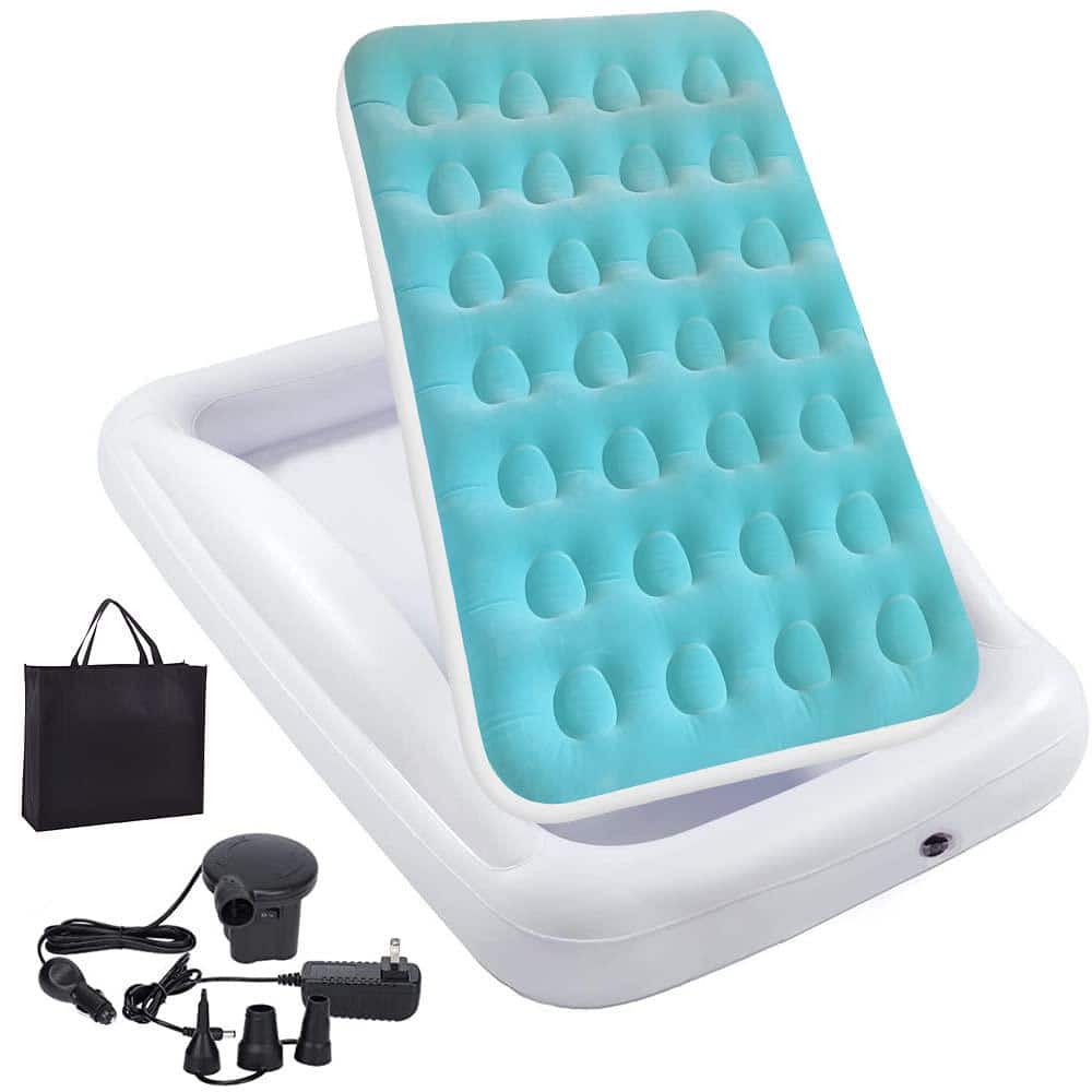 12 in. Green Portable Toddler Air Mattress Set with Security Bed Rails and 