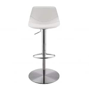 Amelia 39.57 in White with Brushed Stainless Steel Legs Bar Stool