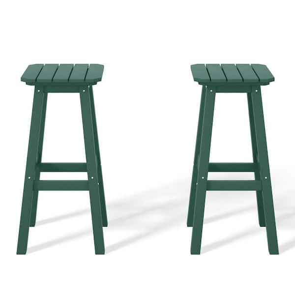 WESTIN OUTDOOR Laguna 29 in. HDPE Plastic All Weather Backless Square Seat Bar Height Outdoor Bar Stool in Dark Green, (Set of 2)