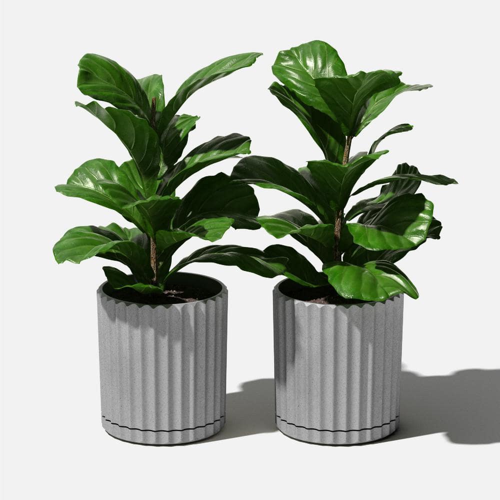 Grey Fluted 6" Plastic-Stone Composite Planter Set