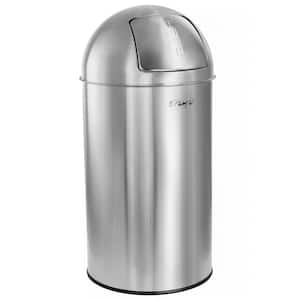 50 Liter Large 13 Gallon Push Lid Stainless Steel Cylindrical Home and Kitchen Trash Bin in Matte Silver