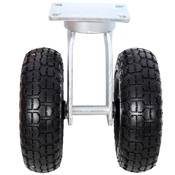 10-Inch Dual-Wheel Swivel Caster. Two 3.50-4 Pneumatic Tires. Ball Bearings. Load Capacity: 660 lbs.