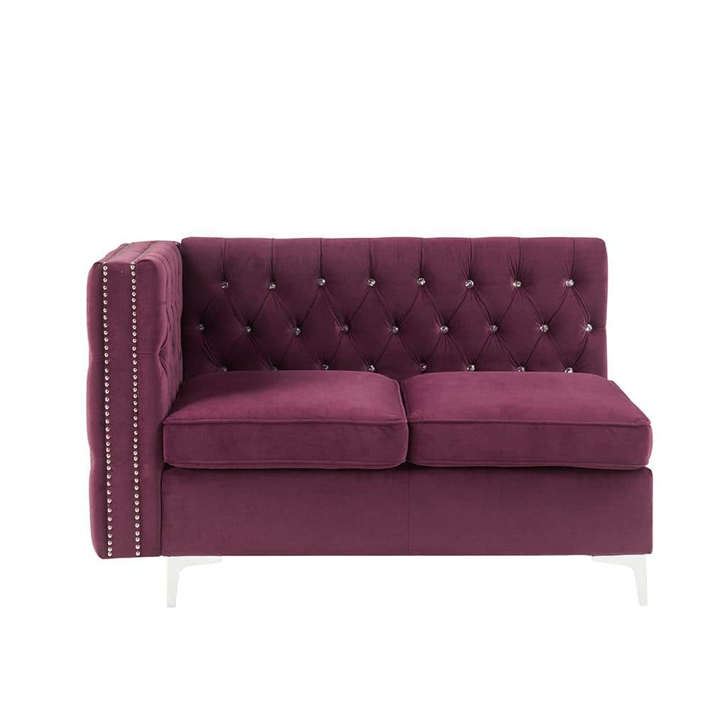 Jaszira Burgundy Velvet Modular Sofa with Gold-Tipped Legs
