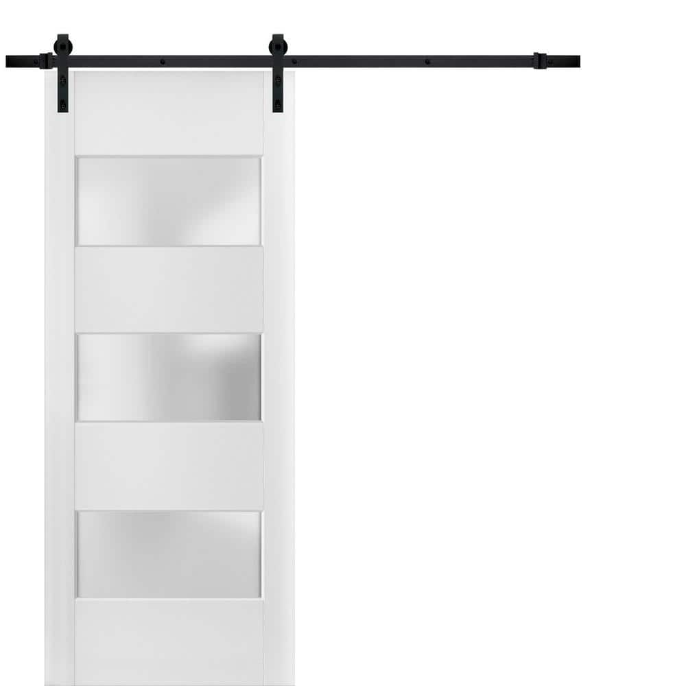 32 in. x 96 in. 1 Panel Frosted Glass White Solid Wood Sliding Barn Door with Hardware Kit price history on PriceWatchPro
