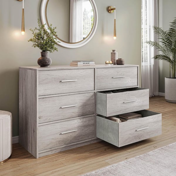 Grey 6-Drawer 44.5 in. Wide Dresser