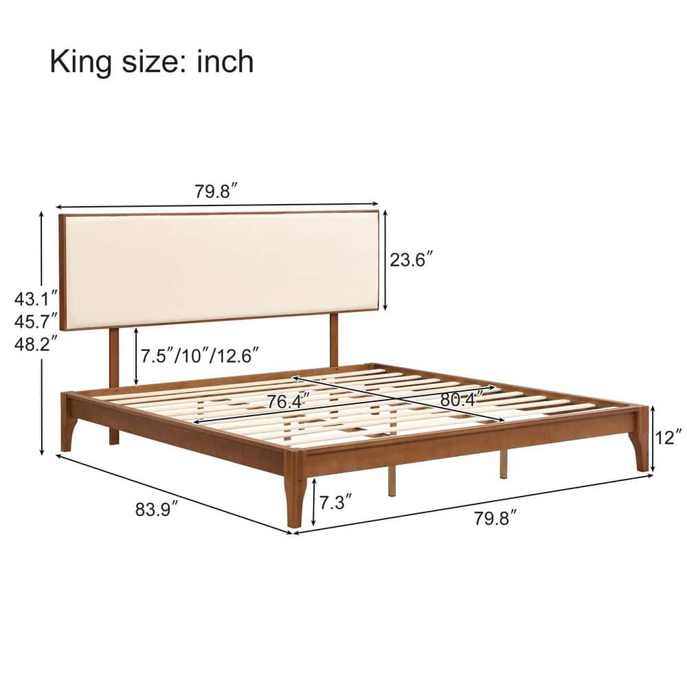 Brown Solid Dry Bamboo Wood Frame King Platform Bed with Adjustable Headboard, Easy Assembly Mortise and Tenon Joint - thumbnail 2