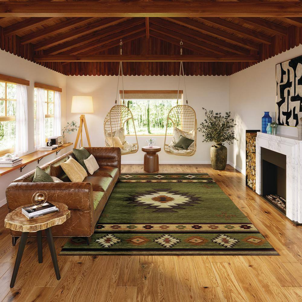Sonora Green Southwestern Washable 10' x 14' Rug