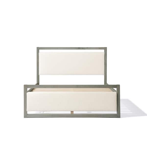 Gray Upholstered Head and Footboard Wood Frame Queen Platform Bed