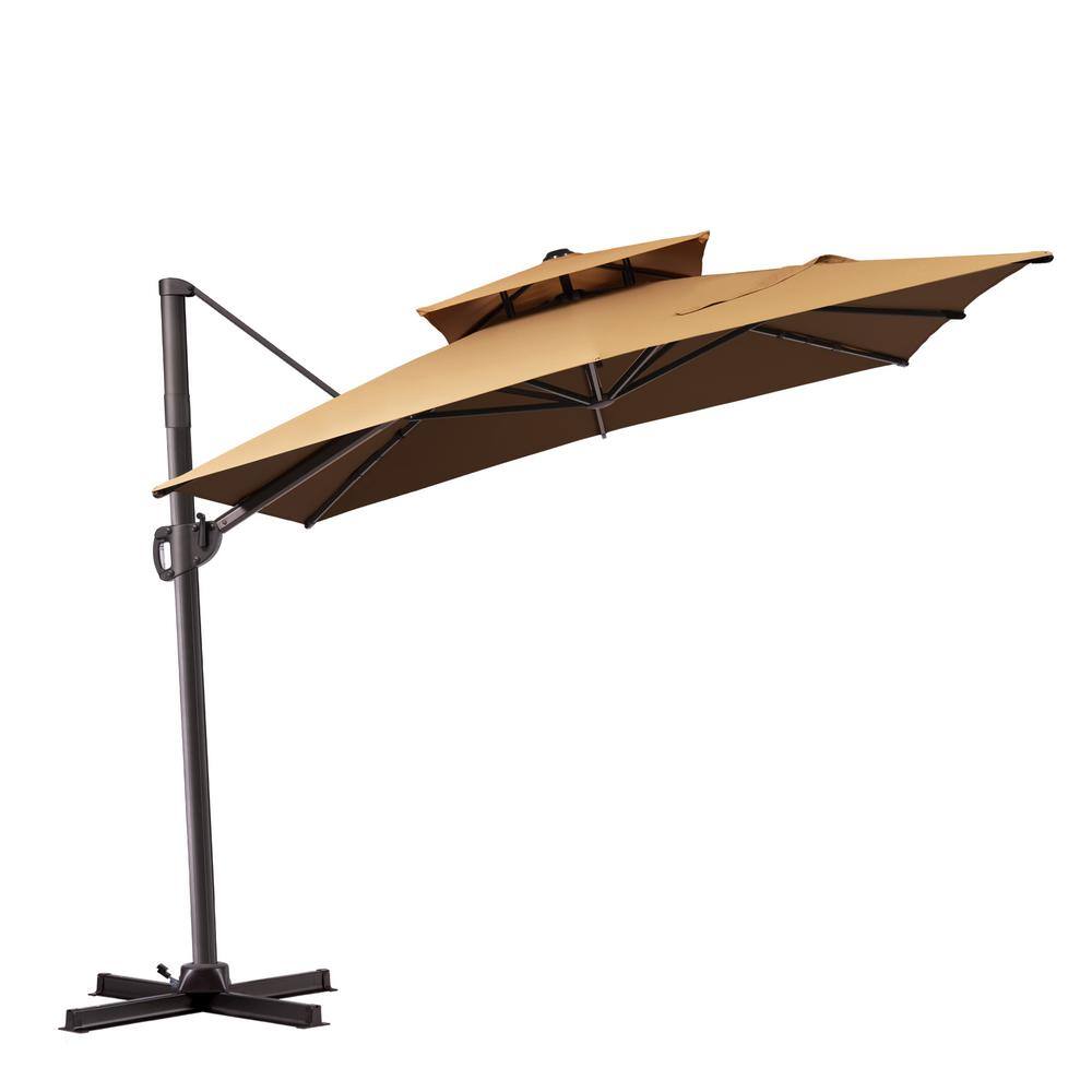 Tan Rectangular Cantilever Patio Umbrella with Metal Pole