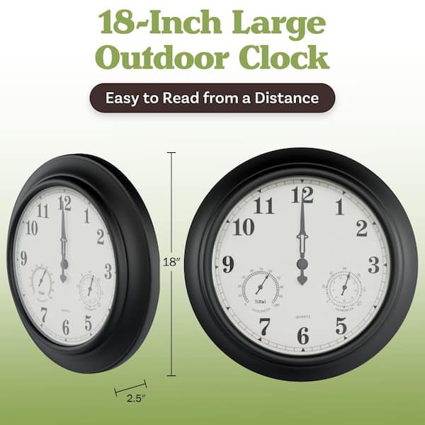 Pure Garden 18 in. Black Thermometer and Hygrometer Indoor/Outdoor