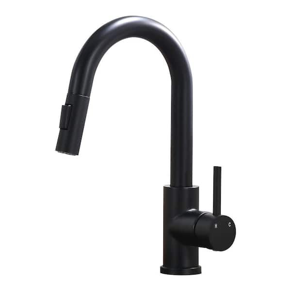 Single Handle Pull Down Sprayer Kitchen Faucet, Single Hole Kitchen Faucet with Spray and Steam Mode in Matte Black