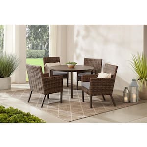 Fernlake Brown Wicker Outdoor Patio Stationary Dining Chair with CushionGuard Stone Gray Cushions (2-Pack)
