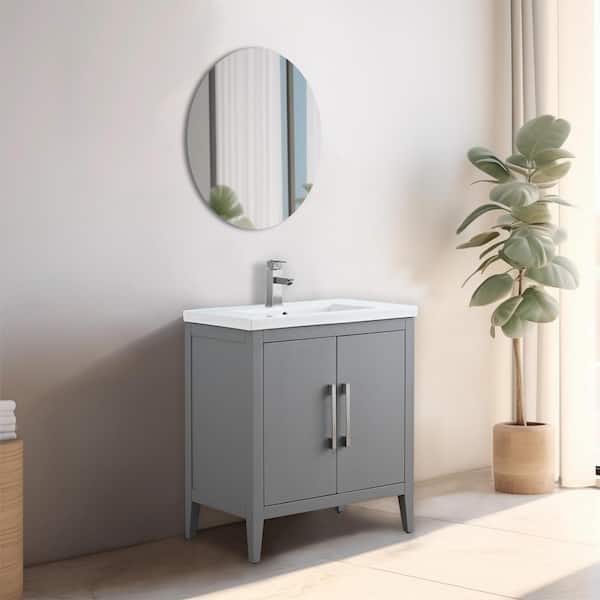 Vanity Art 30 in. W x 18.5 in D x 34 in. H Single Sink Bathroom Vanity Cabinet in Cashmere Gray with Ceramic Top