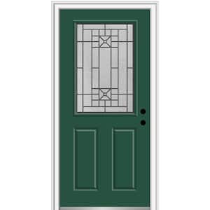 34 in. x 80 in. Courtyard Left-Hand 1/2-Lite Decorative Painted Fiberglass Smooth Prehung Front Door on 6-9/16 in. Frame