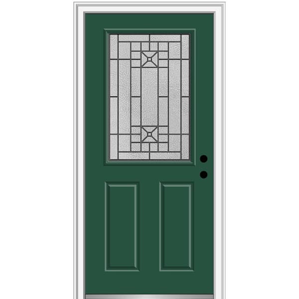 MMI DOOR 34 in. x 80 in. Courtyard Left-Hand 1/2-Lite Decorative Painted Fiberglass Smooth Prehung Front Door on 6-9/16 in. Frame