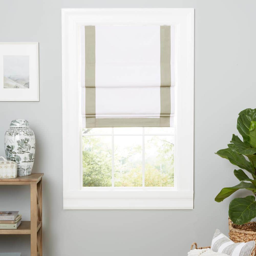 White and Gray Cordless Blackout Roman Shade