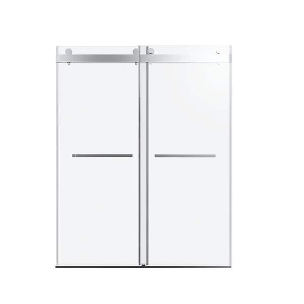 60 in. W x 76 in. H Frameless Double Sliding Soft-Close Shower Door in Chrome with 3/8 in. Thick Tempered Glass
