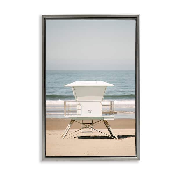 Stupell Industries Surf Shack on Shore by Crystal Lynn Collins Gray Floater Frame Coastal Graphic Art Print 25 in. x 17 in.