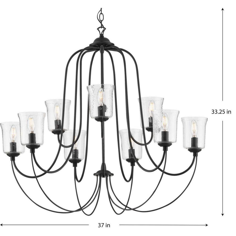 Bowman Matte Black 9-Light Chandelier with Clear Glass Shades