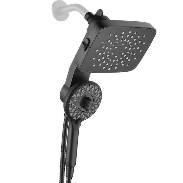 Magnetic 2-in-1 7-Spray Adjustable Dual Shower Heads Wall Mount Fixed and Handheld Shower Head 2.5 GPM in Black