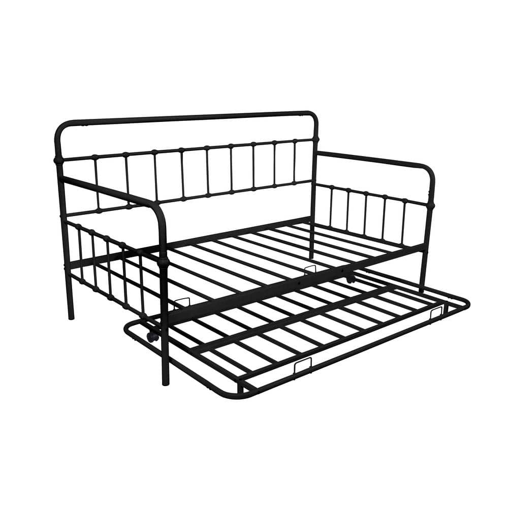 URTR Black Twin Size Metal Daybed with Trundle, Space Saving Metal ...