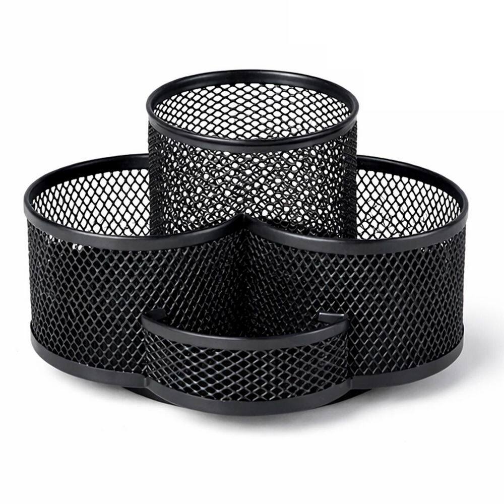 Desk Organizer 360 Rotating Black Metal Mesh Floral Design 7