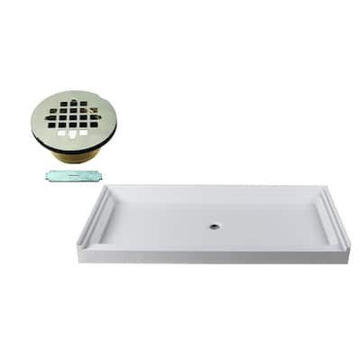 72 in. L x 36 in. W Single Threshold Alcove Shower Pan Base with Center Drain in Satin Nickel