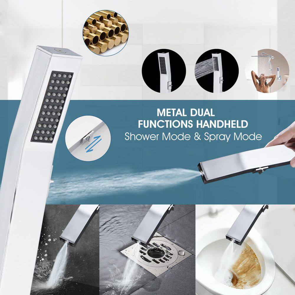 Large Chrome Dual Rainfall Wall Mount Shower Head with Handheld