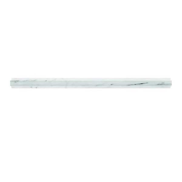 Apollo Tile Grandis 0.8 in. x 12 in. Pearl White Marble Honed Pencil Liner Tile Trim (0.667 sq. ft./case) (10-pack)