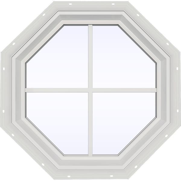 JELD-WEN 23.5 in. x 23.5 in. V-2500 Series White Vinyl Fixed Octagon Geometric Window with Colonial Grids/Grilles