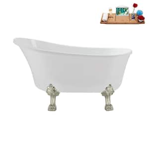 51 in. Acrylic Clawfoot Non-Whirlpool Bathtub in Glossy White with Glossy White Drain And Brushed Nickel Clawfeet